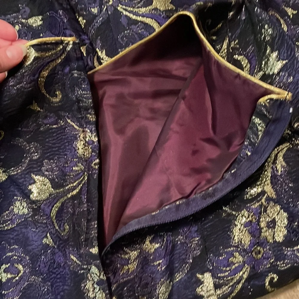 VTG Midnight blue gold lace fairytale princess dress formal gown sz small M 28”W - Picture 8 of 13